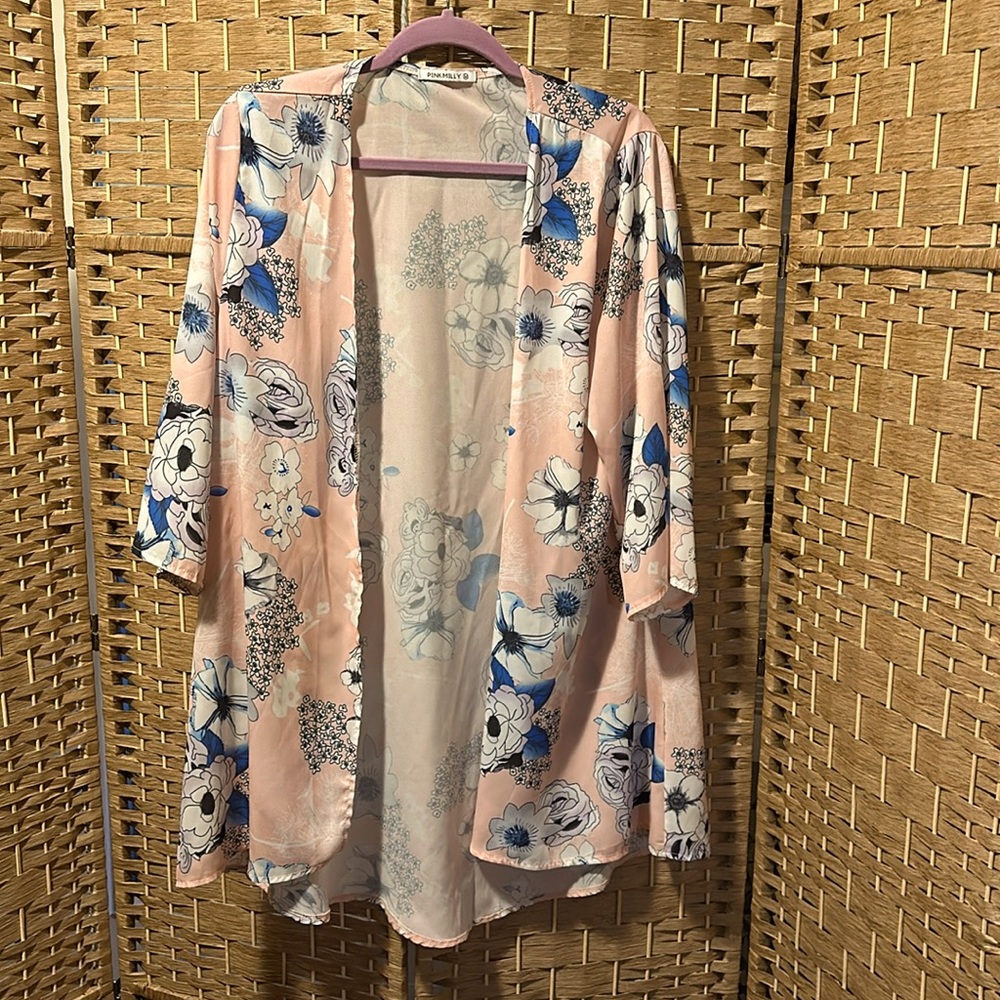 Pink Milly Sheer Robe Kimono Coverup L / XL EUC